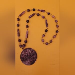 Handmade Purple Beaded Pendant Necklace - Unbranded